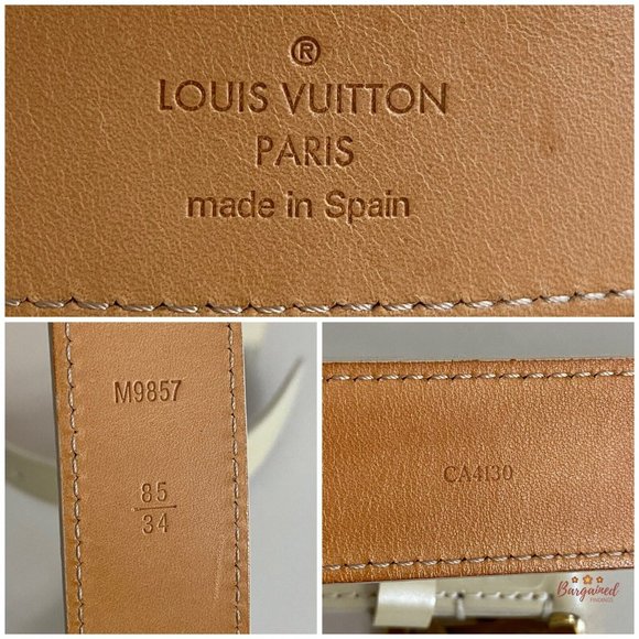 Authentic Louis Vuitton Blanc Corail Monogram Vernis LV Frame Belt Size 85/34 - Picture 8 of 12